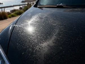 Close-up of vehicle paint showing oxidation caused by coastal salt air